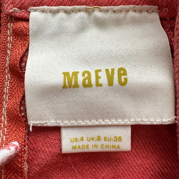 Maeve Anthropologie Blouse Women 4 Orange Tank Linen Denim Fitted Tie - Picture 8 of 10